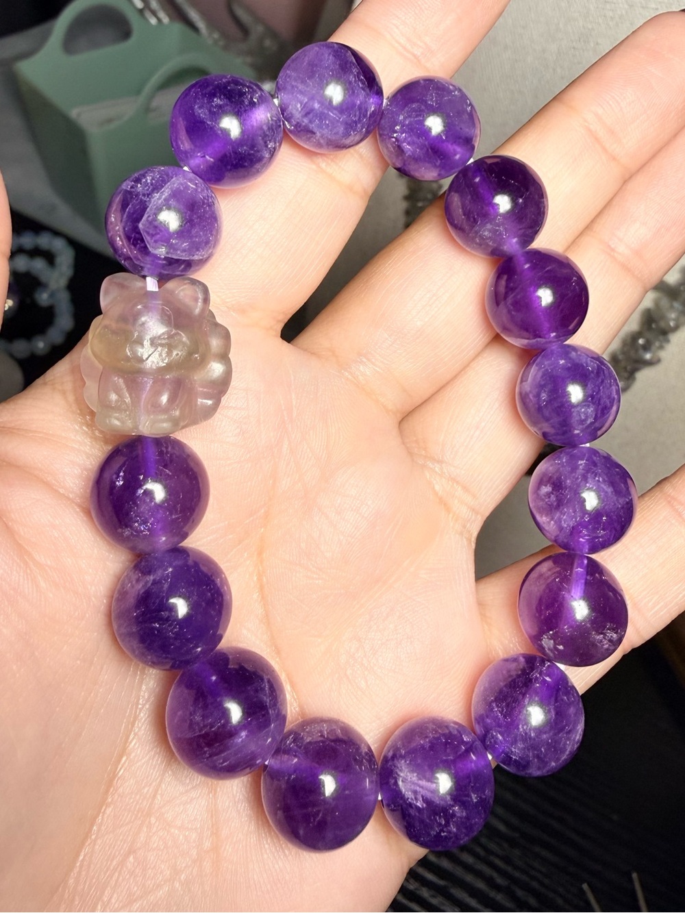 12mm Amethyst Bracelet Fluorite 9 Tail Fox Stretch Bracelet